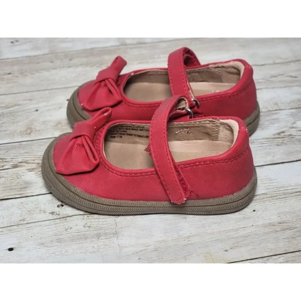 Cat & Jack Shoes Infant Red Mary Jane Shoe With Bow Size 4 Dress Casual‎